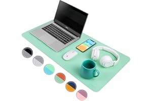 SEEKUP Green/Lake Blue Dual Sided PU Leather Desk Pad, 2023 Upgraded Sewing Laptop Mat, Waterproof Large Mouse Pad, Smooth Writing/Painting Mat Non-Slip Desk Protector/Decoration 31.5"x15.8" (80x40cm)