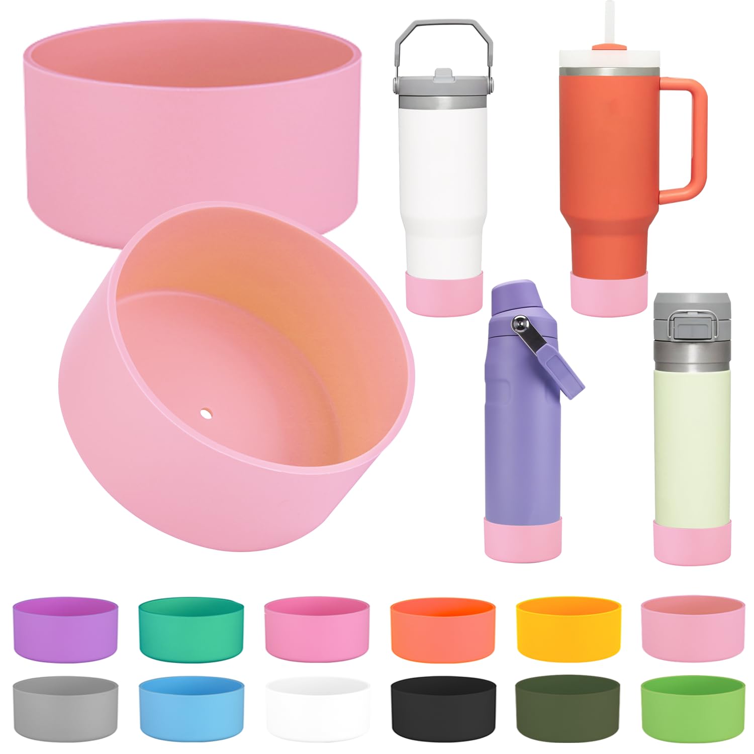 Photo 1 of 2Pcs Silicone Boot Sleeve for Stanley IceFlow Fast Flow Water Bottle 24oz,Silicone Boot Bumper for Stanley Quencher 40oz,for IceFlow 20oz 30oz,for Quick Flip GO 24oz Bottle?Thickened? (Pink)
