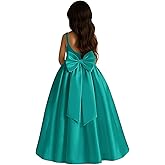 WDCVGTR Satin Flower Girl Dress with Big Bow Elegant Sleeveless A-Line Ball Gowns Formal Communion Wedding Party Dresses