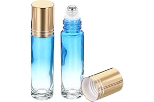 PATIKIL 10mL Roller Bottles, 2 Pack Glass Essential Oil Roller Balls with Golden Cover Cap Refillable Containers, Blue