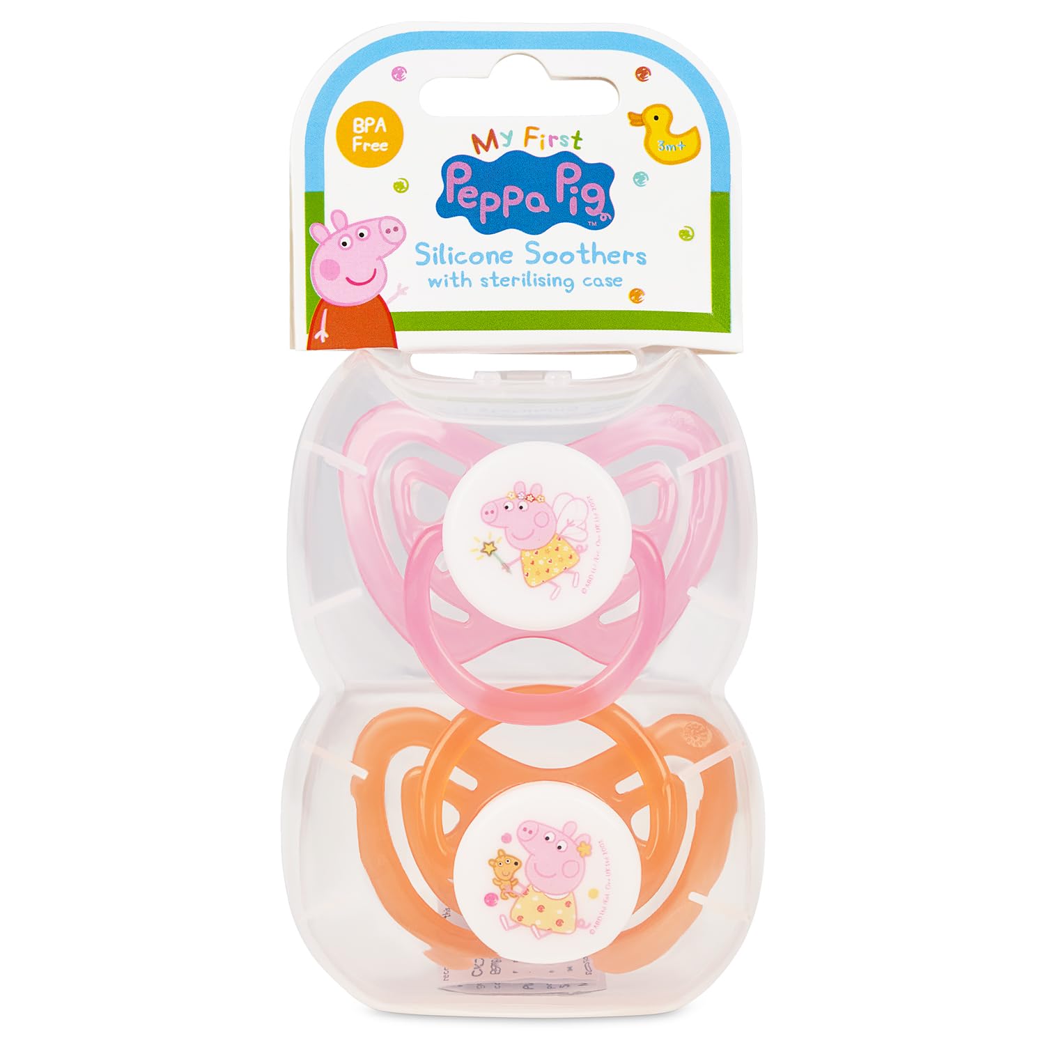 Premium Peppa Pig Baby Soothers - 6-18 Months Baby Pacifiers with Sterilising Case - Soft Silicone BPA Free Soothers - 2 Pack Peppa Pig Dummy - Baby Essentials - Solution EU