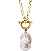 PERLVOYA Chunky Toggle Paperclip Necklace Pendant for Women 18K Gold Chain Choker Baroque Pearl Jewelry Set for Wedding Birthday Gift