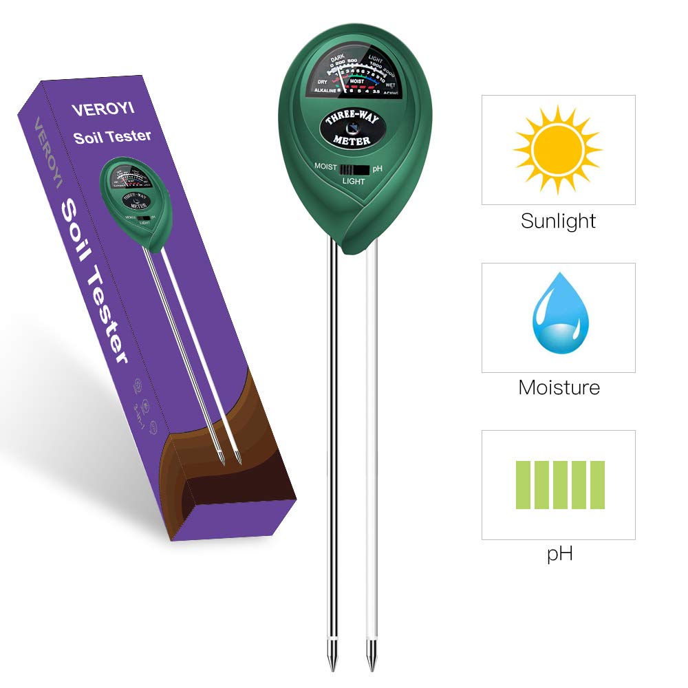 Veroyi ST01 Soil pH Tester, 3-in-1 Plant Soil Moisture Meter/Light/pH Meter for Gardener (Green)