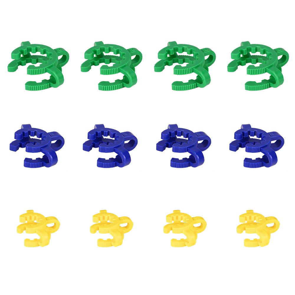 Labasics Plastic Joint Clips Set, 12 pcs Keck Clamp Lab Keck Clips 14/19/24 mm for Glass Standard Conical Interface Clip Ground Glass Joint, Multi Size and Colors