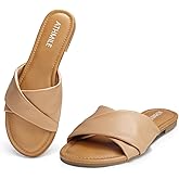 ATHMILE Sandals for Women 2026 Dressy Summer Flat Comfortable Fashion Beach Cute Ladies Slides Leather Casual Dress Women's Sandals Size 6-11