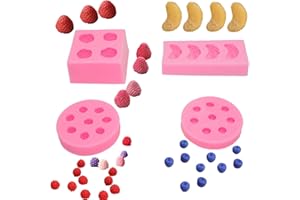 MILIVIXAY 4pcs/set Fruit Shaped Jelly Molds 3d Strawberry, Orange,Raspberry & Blueberry Silicone Fondant Molds Soap Embed Molds Wax Embeds,Wax Melts Molds,Candy Mold for Cake Cupcake Topper Decoration