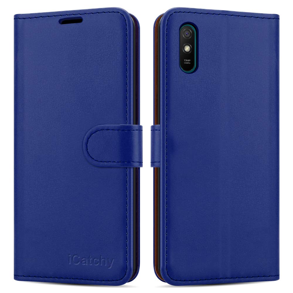 iCatchy For Xiaomi Redmi 9AT Case Leather Wallet Book Flip Folio Stand View Cover Pouch for Xiaomi Redmi 9AT (Blue)