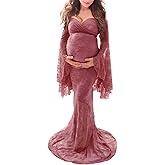 Saslax Off Shoulder Lace Maternity Dress for Photography Maxi Maternity Props Dresses for Photo Shoot Baby Shower