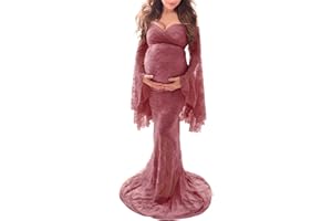 Saslax Off Shoulder Lace Maternity Dress for Photography Maxi Maternity Props Dresses for Photo Shoot Baby Shower