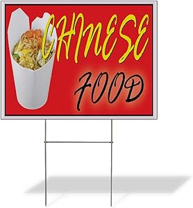 Fastasticdeals Weatherproof Yard Sign Chinese Food Restaurant Cafe Bar A Yellow Lawn Garden International Cuisines 24x18 Inches 2 Sides Print