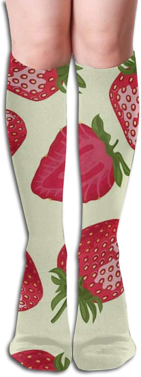 Athletic Hiking Socks Cushioned Crew Socks Fast Dry Compression Sock For Work（Strawberry ）