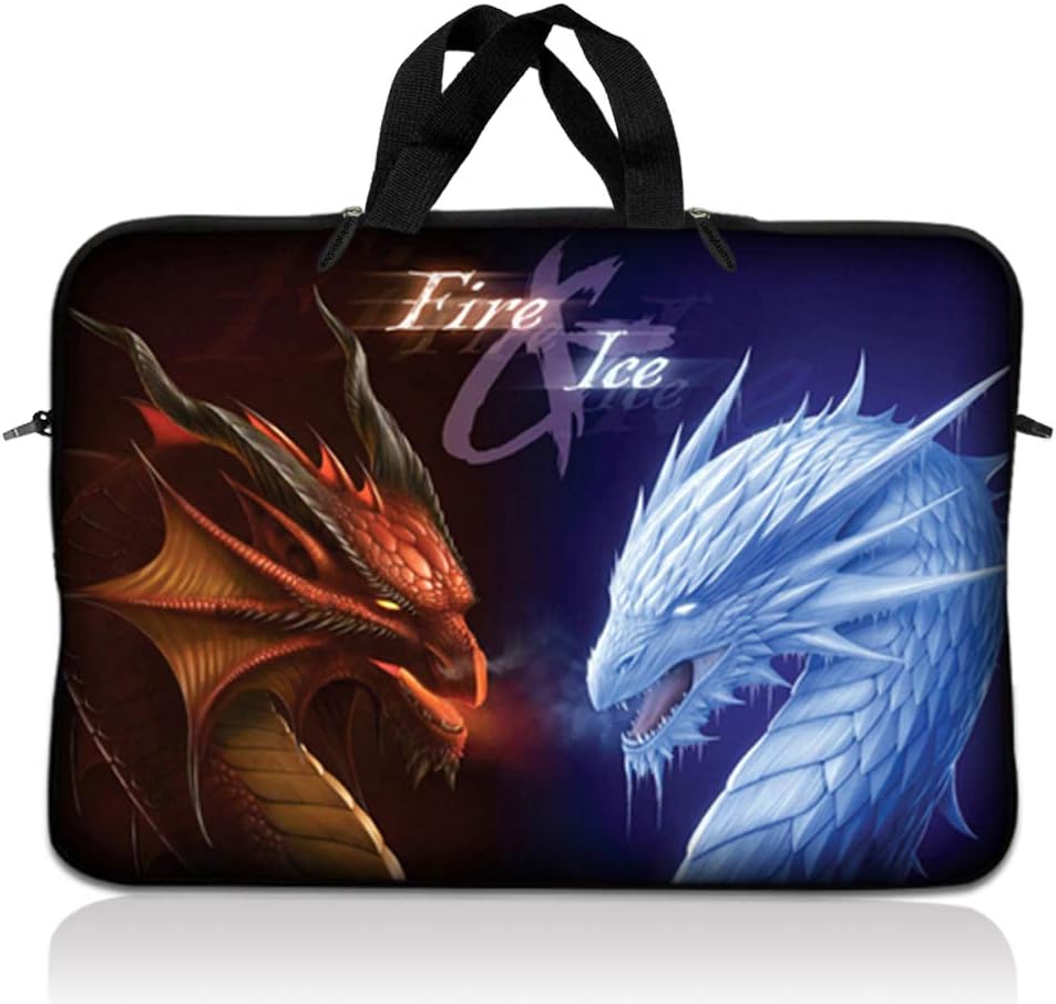LSS 10.2 inch Laptop Sleeve Bag Compatible with Acer, Asus, Dell, HP, Sony, MacBook and More | Carrying Case Pouch w/Handle, Fire &Ice Dragons