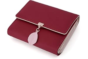 UTO Wallet for Women PU Leather Leaf Pendant Card Holder Phone Checkbook Organizer Zipper Coin Purse