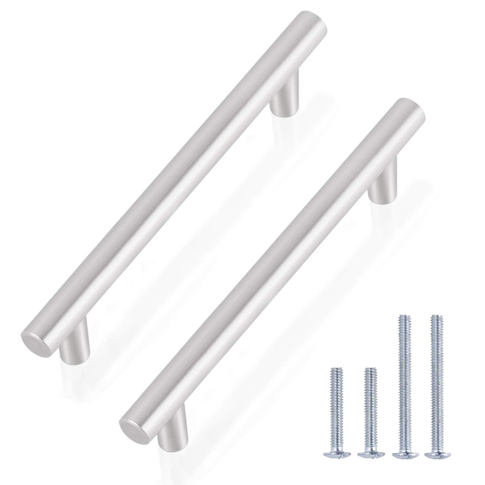 GobricoBrushed Nickel Cabinet Hardware Handles and Pulls, Stainless Steel Kitchen Drawer Knobs, Round T Bar Dresser Drawer Pulls - 192mm (7-1/2") Hole Centers, 256mm (10") Overall Length - 10 Pack