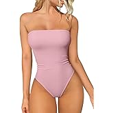 OQQ Womens Tube Bodysuits Strapless Basic Sleeveless Ruched Stretch Classic-Fit Tops Sexy Bodysuits