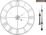 HAITANG Vintage Silver Wall Clock 40cm Roman Numerals Quiet Battery Operated view 2
