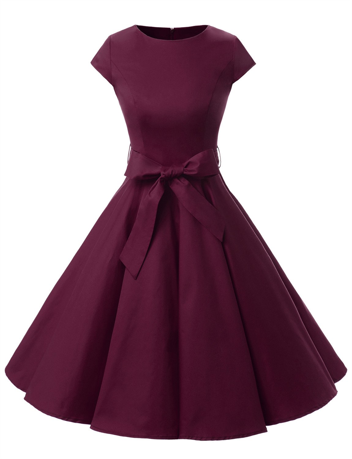 Photo 1 of Dressystar Women's Vintage 1950s Boatneck Cap Sleeve Retro Rockabilly Prom Dresses Cocktail Party Dress Cap-Sleeve 1956LD Burgundy XXL