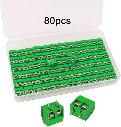 QitinDasen 80Pcs 2 Pin PCB Screw Terminal Block 5.08mm Pitch 300V 10A Green