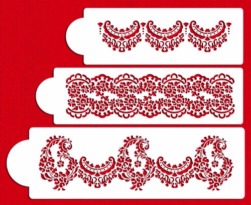 Designer Stencils C370 Alencon Lace Set Cake Stencil, Beige/semi-transparent