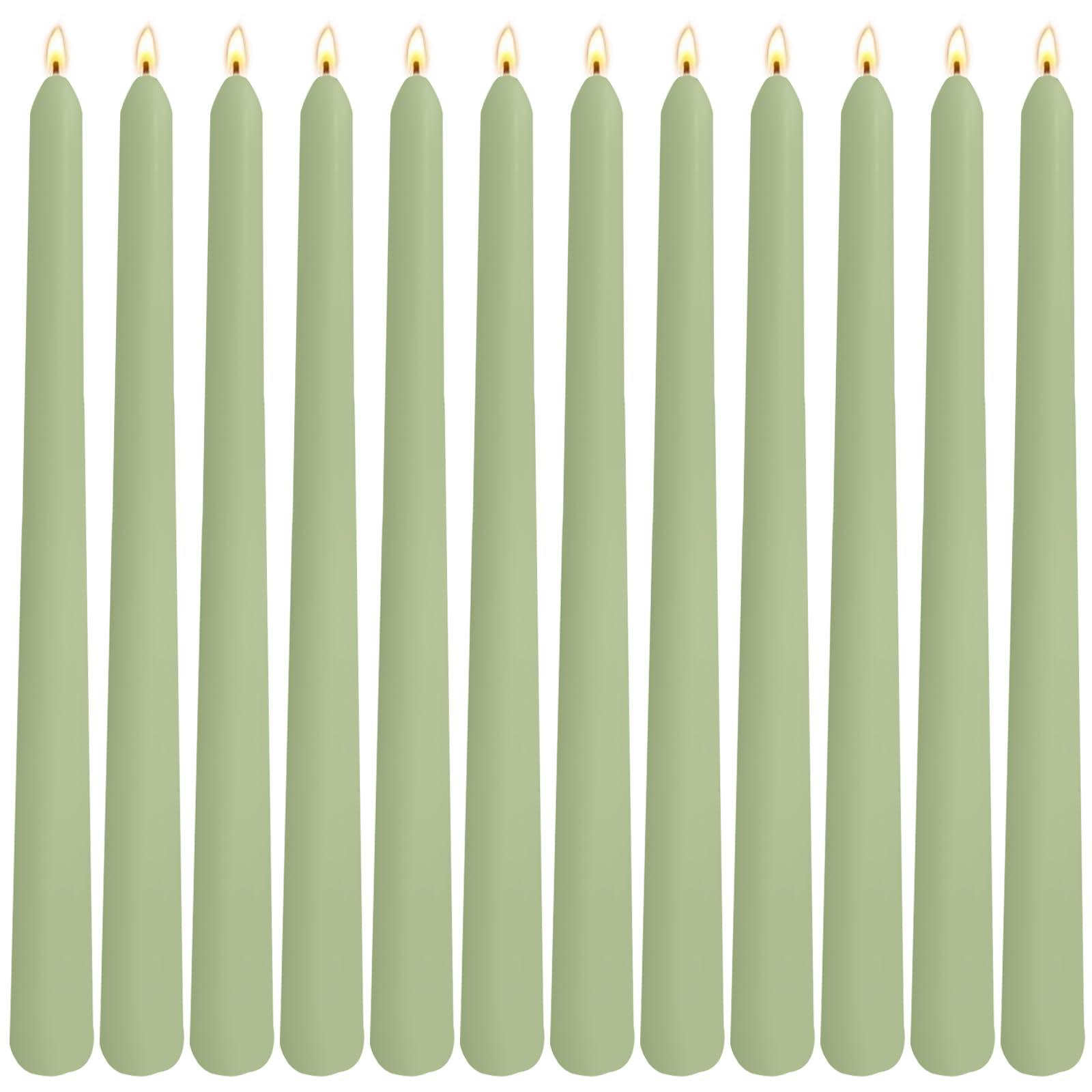 Photo 1 of 12-Pack Sage Green Taper Candles, 10 Inch Unscented Dripless Candlesticks, Long-Lasting Burn Time of 7-8 Hours, Perfect for Home Décor, Spring and St. Patrick's Day