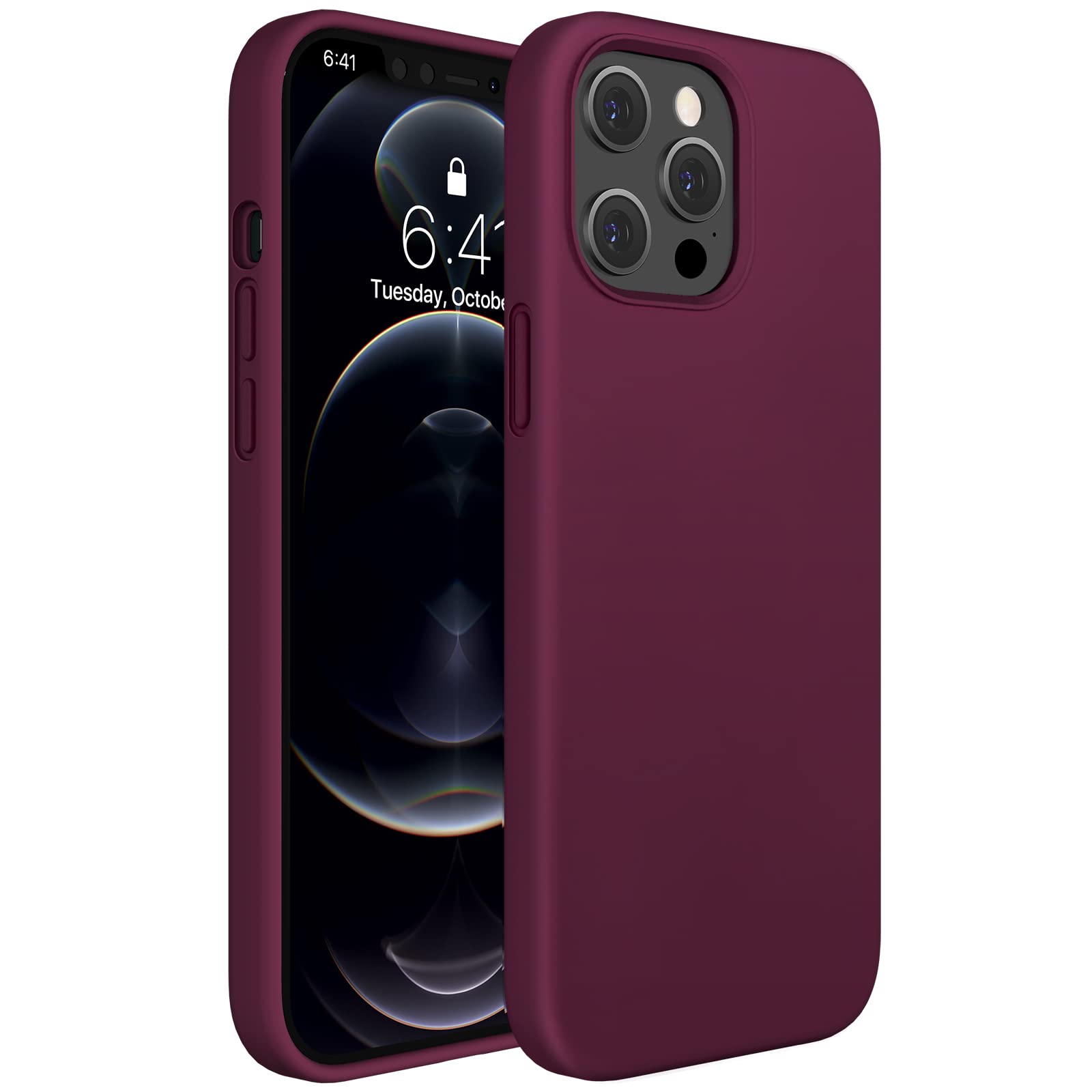 Photo 1 of Miracase Compatible with iPhone 12 Pro Max Case, [Soft Anti-Scratch Microfiber Lining], Liquid Silicone Case Gel Rubber Shockproof Drop Protection Phone Case for 12 Pro Max, Wine Red