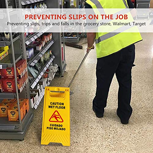 MYSBIKER Caution Wet Floor Sign, 3 Pack Floor Safety Sign, Cuadado Piso Mojado, 2-Sided Fold-Out 6230cm with Both English and Spanish to Avoid Slip &Fall Accident - Thumbnail 2