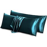 Aormenzy Satin Body Pillow Cover Set of 2, 20x54 Inches Dark Teal Case for Adults, Silky Soft & Cooling Pillowcase With Envelope Closure