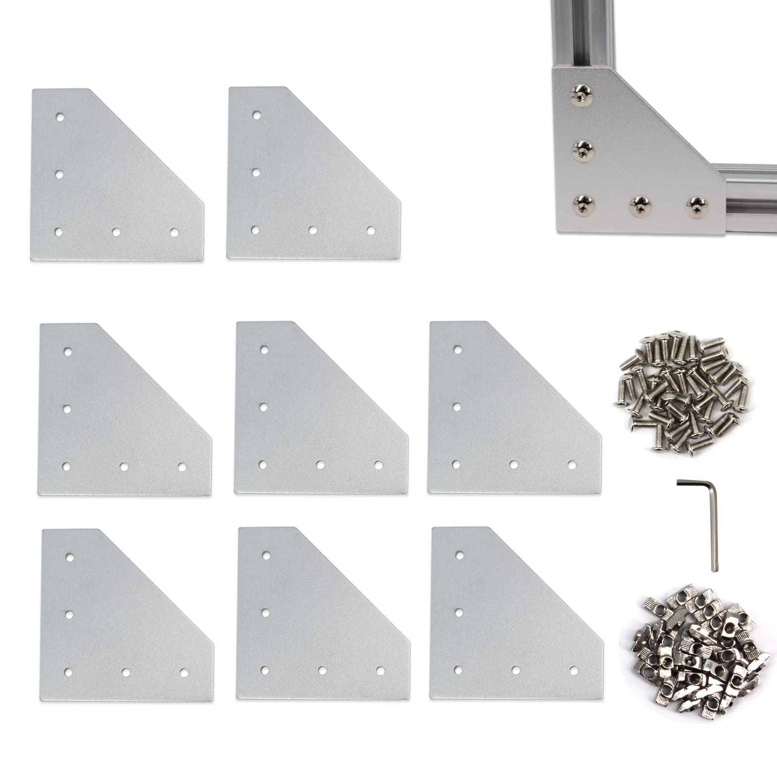 Yeebyee 4040 Corner Bracket Plate L Shape 5 Hole 90 Degree Outside Joining Plate with M6x16mm Screws and T-Nuts for 40 x 40mm Series Aluminum Extrusion Profile, 8pcs/Pack (Silver-4040 L Shape) — image 1