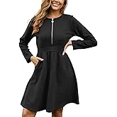 Alaster Queen Women's Casual Faux Suede Dress 2025 Fall Winter Long Sleeve Zipper A Line Dresses with Pockets