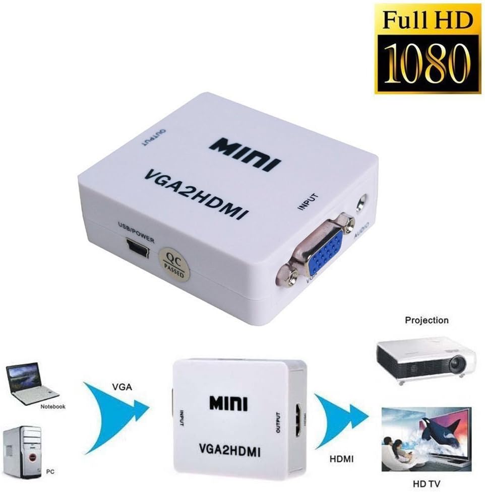 DEVOTION VGA To HDMI, Mini HD 1080P 3.5mm Audio VGA To HDMI HD HDTV Video Converter Box Adapter VGA2HDMI for PC Laptop Dispaly Projector