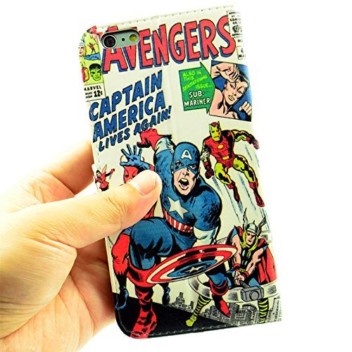 Unique! Marvel Comic Captain America Avengers Pattern Slim Wallet Card Flip Stand Leather Pouch Case Cover For Apple iphone 6 PLUS /6S PLUS (5.5inch)
