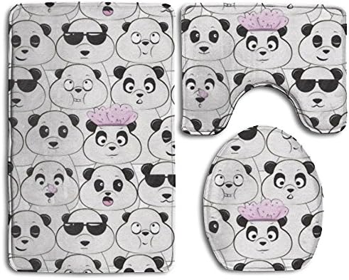 Feimao Cute Panda Bear 3 Piece Non Slip Bathroom Mat Set With Bath Mat Contour Mat Toilet Cover