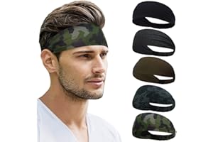 Beister Sports Headbands for Men Women (5 Pack), Moisture Wicking Sweat Band Elastic Wide Hair Bands, Workout Sweatband Athle