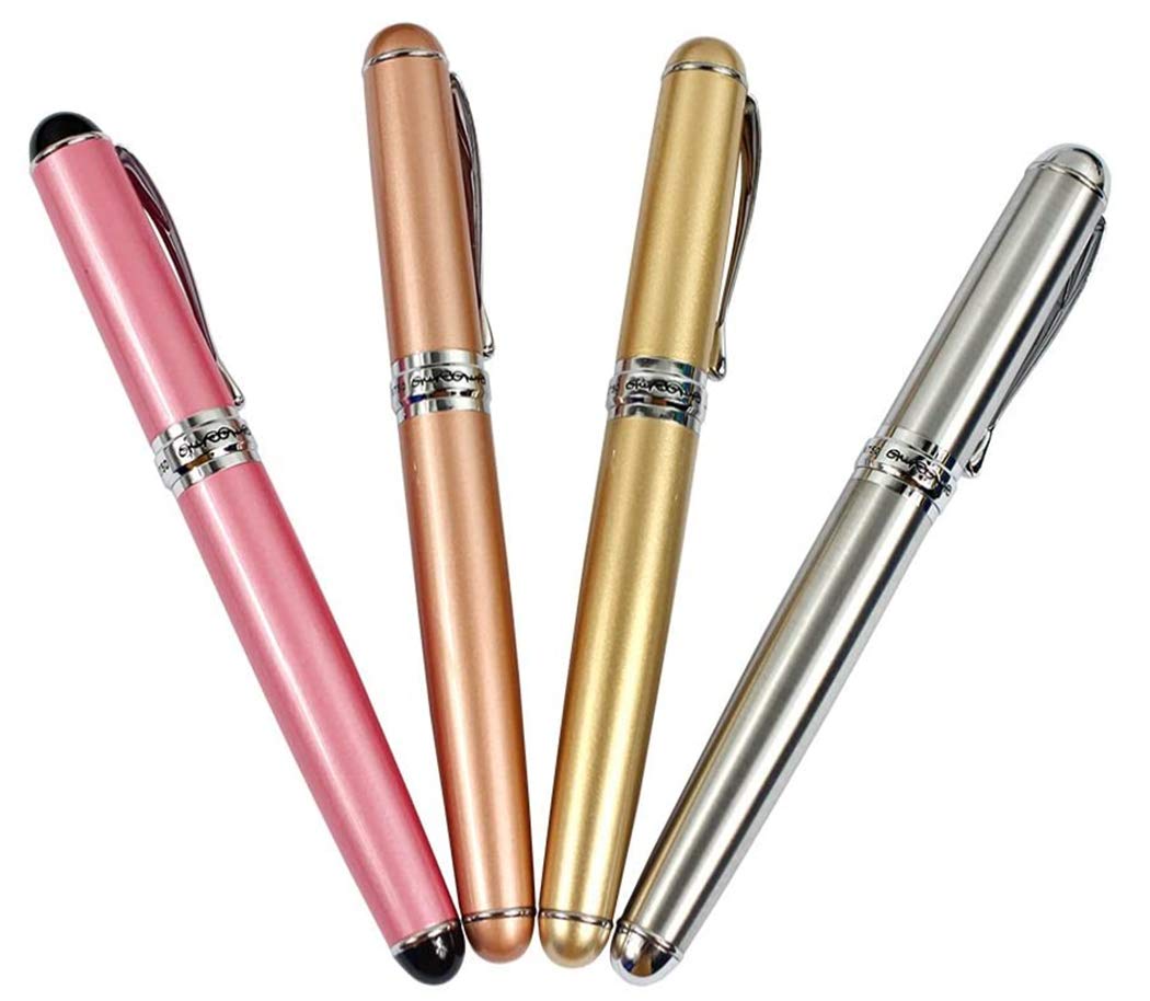 Ranvi JinHao 750 Fountain Pen, Medium Metal Nib With Ink Converter,4 PCS,4 Colors (silver, gold,rose gold,champagne pink)