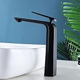 TOCALOCA Black Bathroom Faucet Tall Vessel Sink Faucet Matte Black Bathroom Sink Faucet, Single Handle 1 Hole Cold and Hot Wa