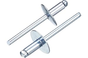 uxcell 50Pcs 3/16" x3/8" Aluminum Blind Rivets, Aluminum Grip and Steel Mandrel, Large Flange Fastener Rivets for Metal, Furn