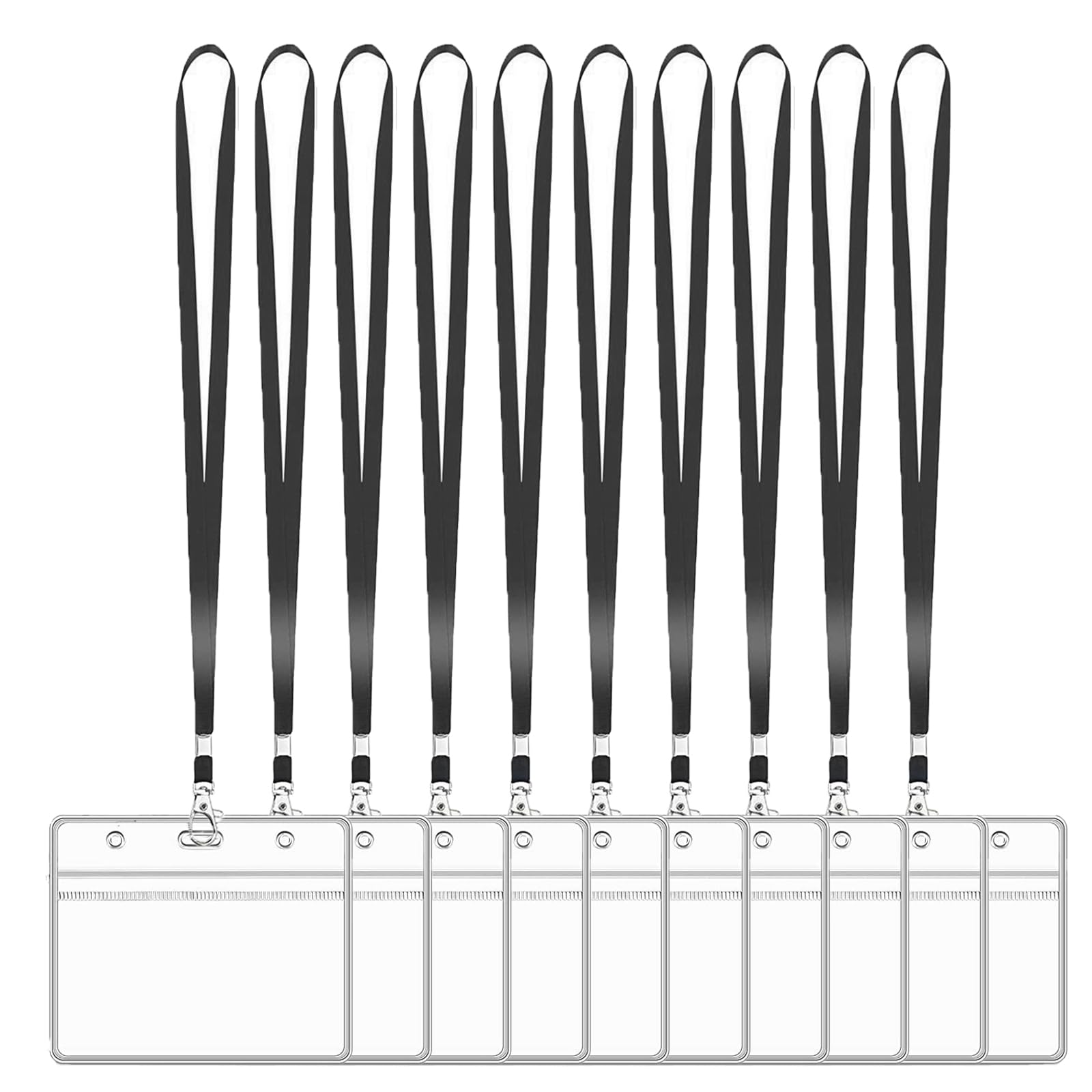 XHDA Black 10PCS Lanyards for Neck with 10PCS Card Holder, Lanyard with Clear Plastic Card Holder for ID Card and Staff
