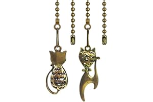Hyamass 2pcs Vintage Lovely Cat Hollow Out Charm Pendant Ceiling Fan Danglers Fan Pulls Chain Extender with Ball Chain Connector