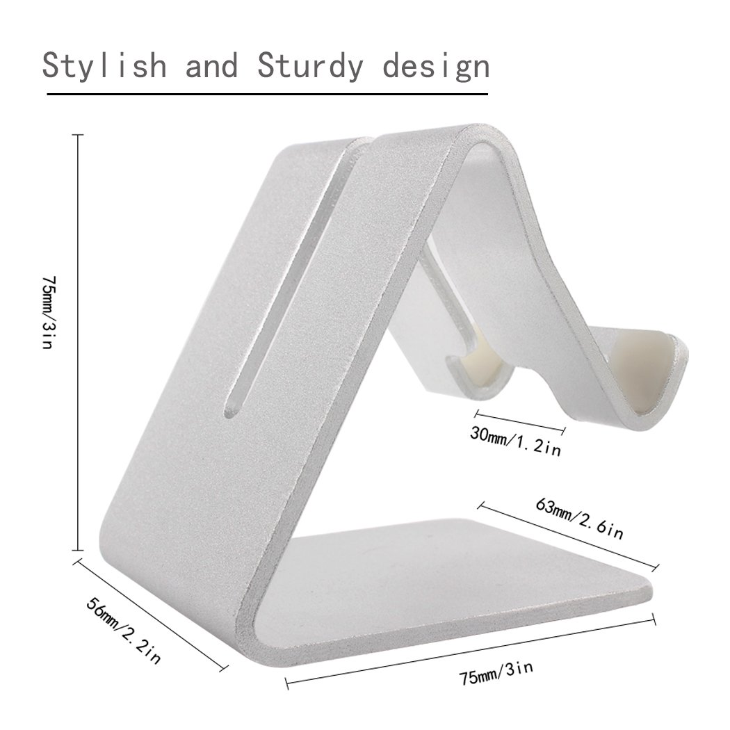 Cell Phone Holder, iPhone Stand, MMTE Aluminum Alloy Dock for iPhone, Android and most Mobile Phone (Silver)