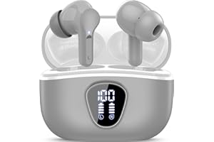 BESNOOW Wireless Earbuds, Bluetooth 5.4 Headphones HiFi Stereo, Bluetooth Earbuds with ENC Noise Cancelling Mic, IP7 Waterproof in Ear Earphones, 48H, LED Display Ear buds for Pad Workout Sports, Light Gray