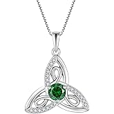 JO WISDOM Celtic Knot Necklace 925 Sterling Silver Trinity Love Knot Pendant 5.5mm Birthstones Necklace Jewelry for Women