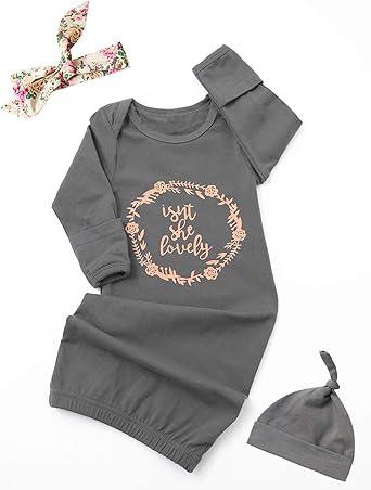 Catpapa Ensemble De Vetements Pour Bebe Fille Avec Bandeau Et Chapeau Motif Floral Inscription Isn T She Lovely Gris 2 Mois Amazon Fr Vetements Et Accessoires