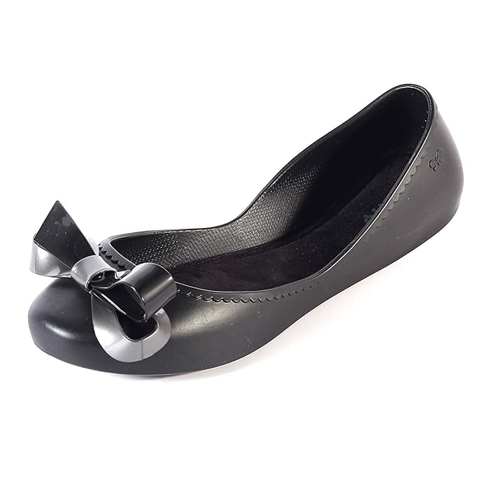 Zaxy Women's Start Ribbon Bow Plastic Slip On Flat Black Amazon.co.uk