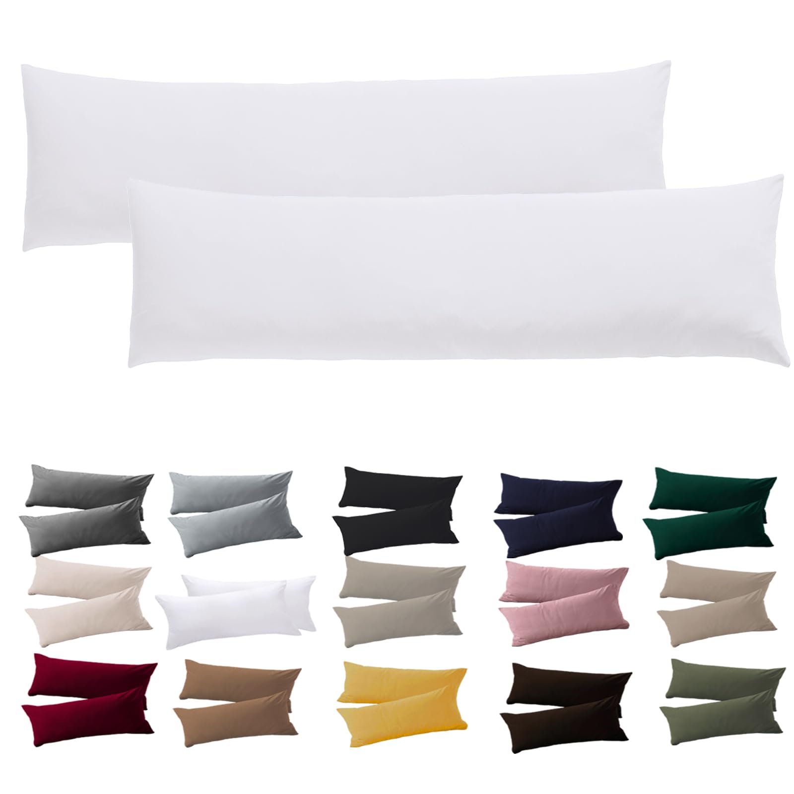 Soifox Side Sleeper Pillow Cover, 40 x 145 cm, Set of 2, White Pillowcase with Zip, 100% Microfibre Resistant and Hypoallergenic Pillowcases for Side Sleeper Pillows