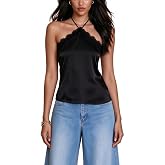 Women Satin Lace Cami Top Silk Sleeveless Halter Top Going Out | Satin Lace Top, Sleeveless, Halter Neck, Backless, Lace Trim, Woemen Going Out Tops, White Satin Top, Y2K Beach Streewear