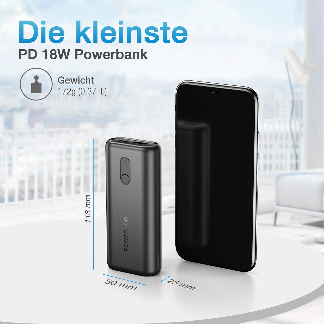 POWERADD EnergyCell 10000mAh Powerbank mit Power Delivery: schnelles Laden für iPhone Samsung Huawei ipad klein und tragbar