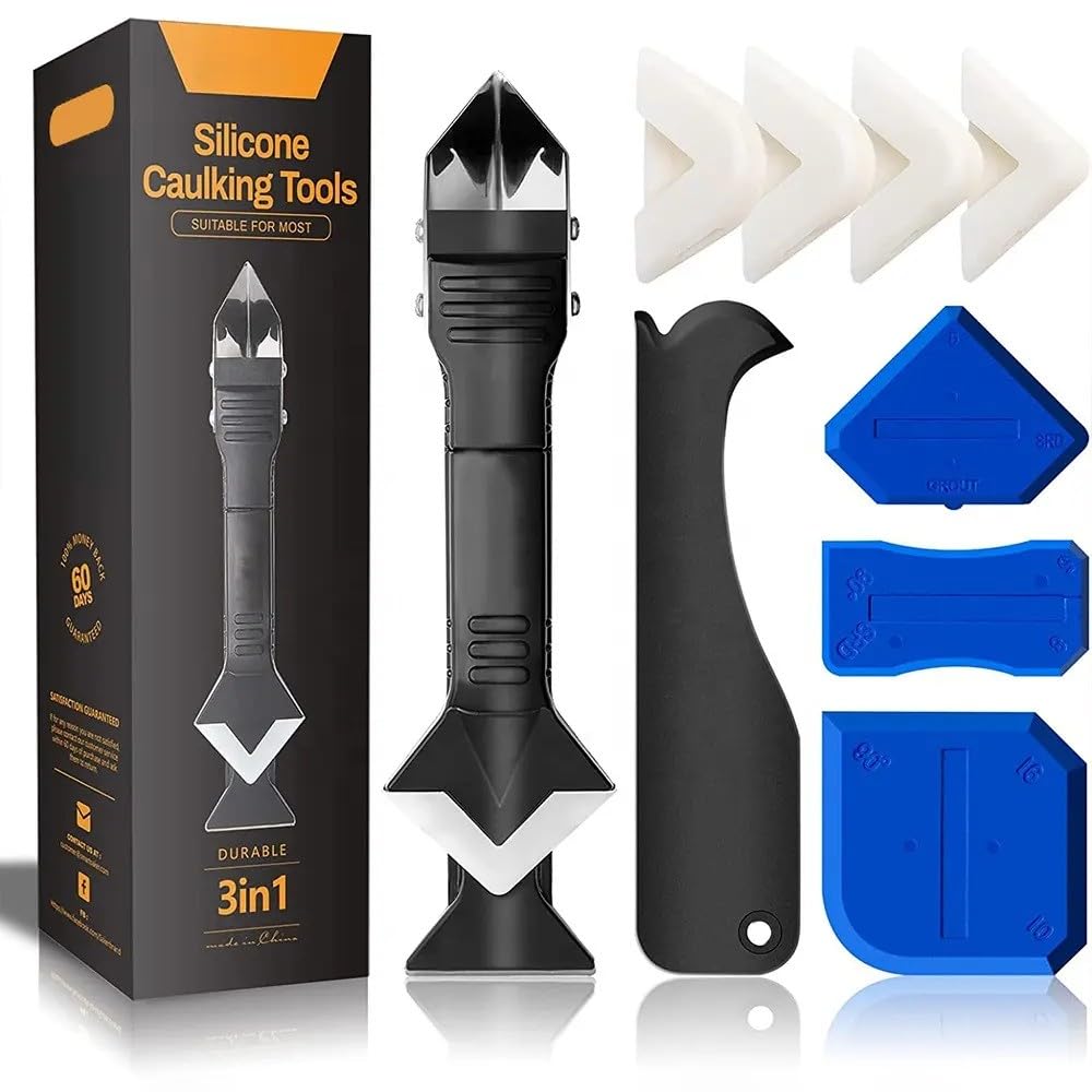 Nationwide Fire Specialists 9-Piece Silicone Sealant Removal Tool Kit – 3-in-1 Caulking Remover Set with Stainless Steel Head & Finishing Pads