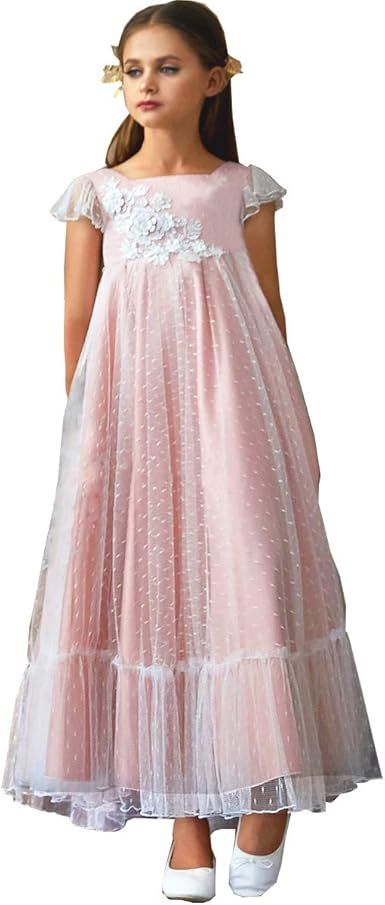 flower girl dress with lace appliques