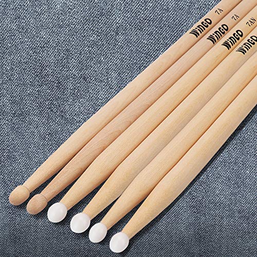 7A/7AN Drum Sticks with 1 Wood Tips and 2Nylon Tips - WINGO 3 Pack Maple Drumsticks with Carrying Bag Holder - Thumbnail 2