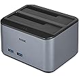 Hard Drive Dock SSK USB 3.0 to SATA I/II/III Dual Bay Aluminum External Hard Drive Docking Station for 2.5 3.5 inch SATA HDD SSD Support UASP, 2x16TB + 2 USB3.0 Ports (Not Support Offline Clone)